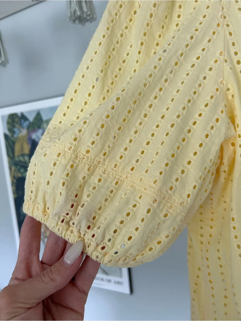 LOFT Yellow Eyelet Puff Sleeve Top